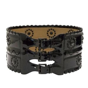 ALAÏA Paris Black Patent Leather with Stud Detailing Belt Made in Italy
